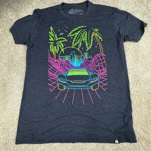 Into The AM Miami Vice Graphic Tee with Neon Car and Palm Trees Size M